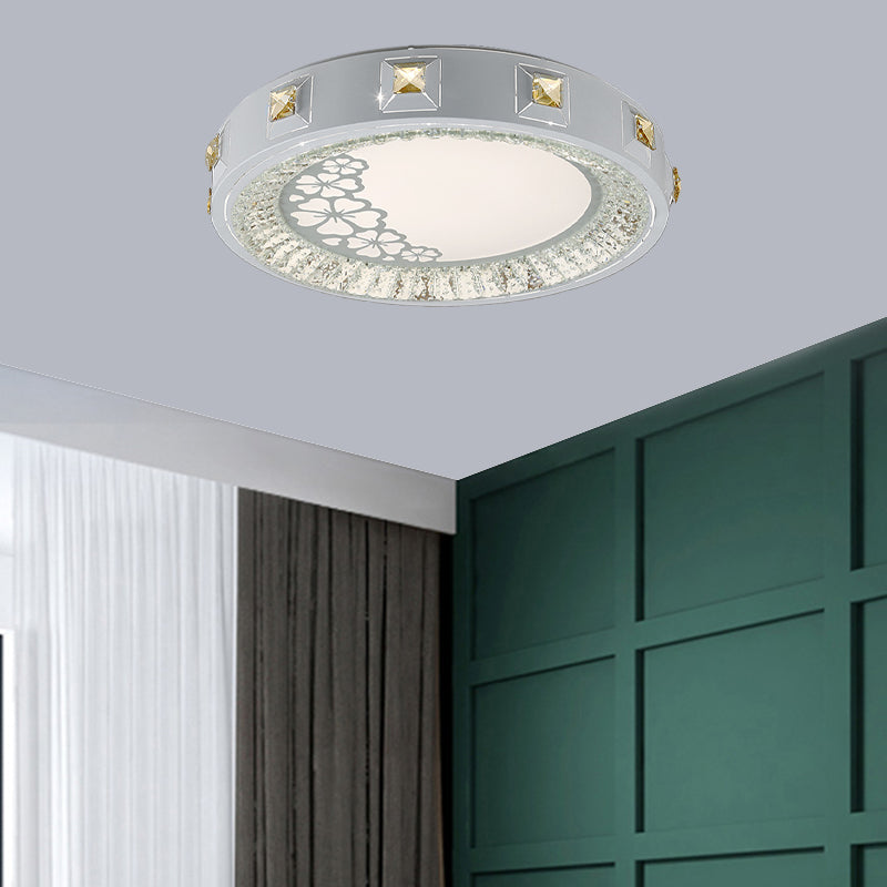 Modern Crystal LED Ceiling Light with Remote Control and Stepless Dimming - White with Stylish Flower/Sun/Rhombus Carvings and 3 Color Options".
