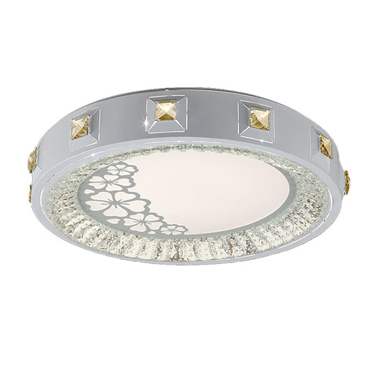 Modern Crystal LED Ceiling Light with Remote Control and Stepless Dimming - White with Stylish Flower/Sun/Rhombus Carvings and 3 Color Options".