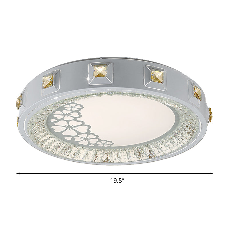 Modern Crystal LED Ceiling Light with Remote Control and Stepless Dimming - White with Stylish Flower/Sun/Rhombus Carvings and 3 Color Options".