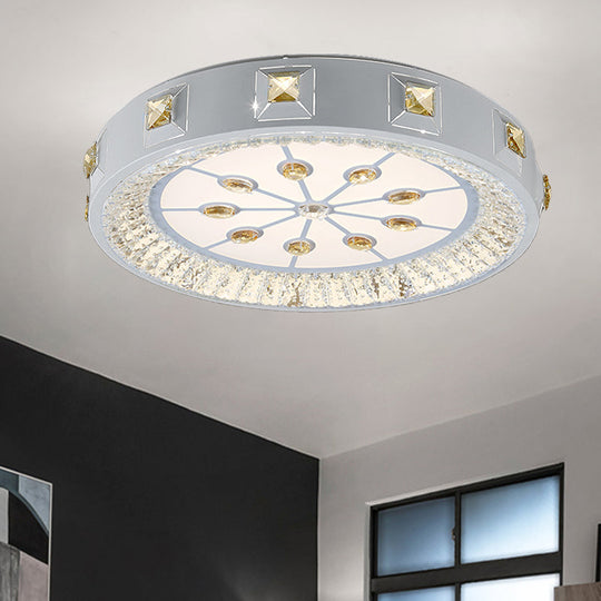 Modern Crystal LED Ceiling Light with Remote Control and Stepless Dimming - White with Stylish Flower/Sun/Rhombus Carvings and 3 Color Options".