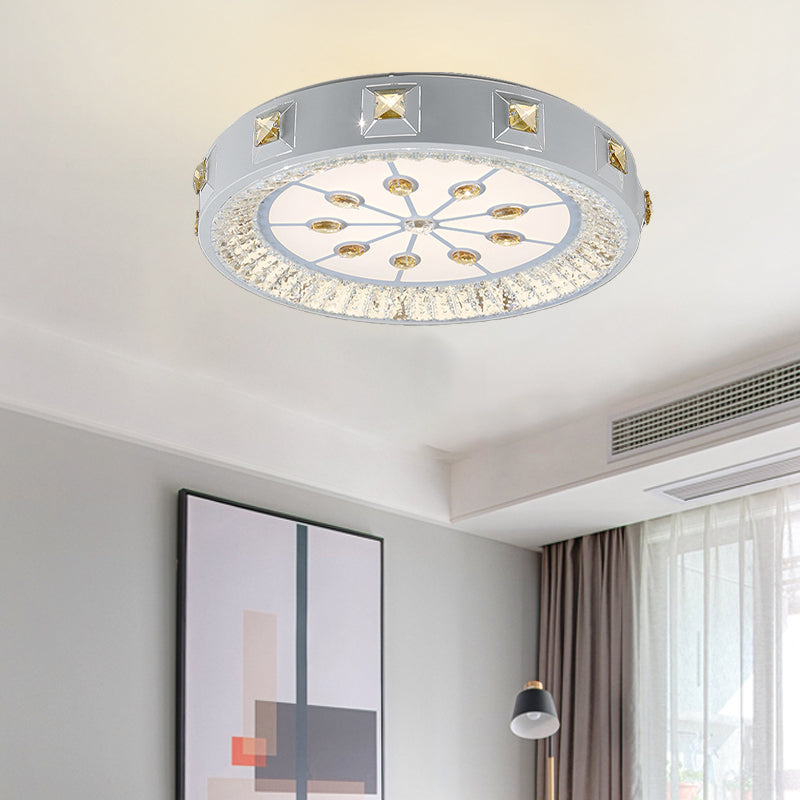 Modern Crystal LED Ceiling Light with Remote Control and Stepless Dimming - White with Stylish Flower/Sun/Rhombus Carvings and 3 Color Options".
