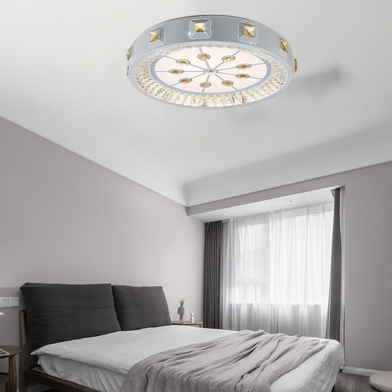 Modern Crystal LED Ceiling Light with Remote Control and Stepless Dimming - White with Stylish Flower/Sun/Rhombus Carvings and 3 Color Options".