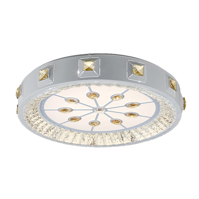 Modern Crystal LED Ceiling Light with Remote Control and Stepless Dimming - White with Stylish Flower/Sun/Rhombus Carvings and 3 Color Options".