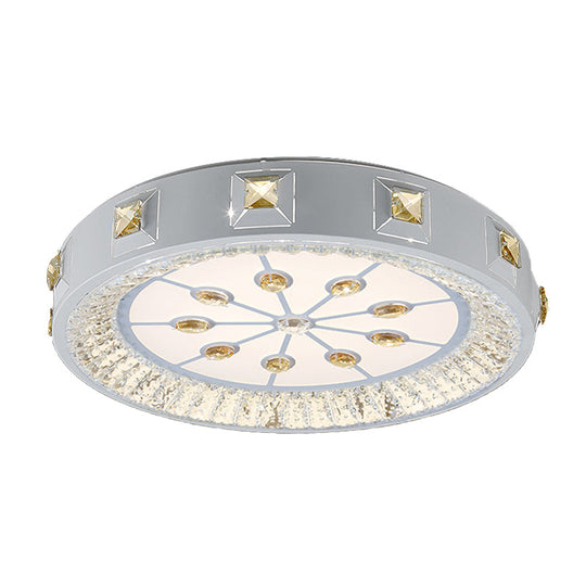 Modern Crystal LED Ceiling Light with Remote Control and Stepless Dimming - White with Stylish Flower/Sun/Rhombus Carvings and 3 Color Options".