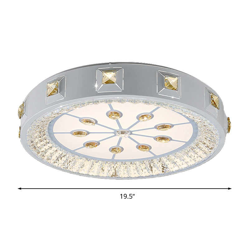Modern Crystal LED Ceiling Light with Remote Control and Stepless Dimming - White with Stylish Flower/Sun/Rhombus Carvings and 3 Color Options".