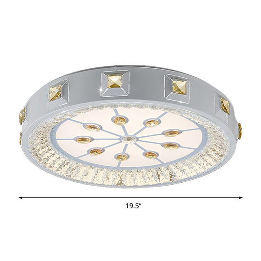 Modern Crystal LED Ceiling Light with Remote Control and Stepless Dimming - White with Stylish Flower/Sun/Rhombus Carvings and 3 Color Options".