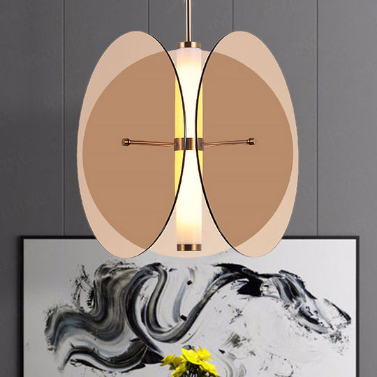 Modernist Amber/Smoke Glass Pendant Light with LED, 1-Light, 3 Disks, Hanging Ceiling Lamp