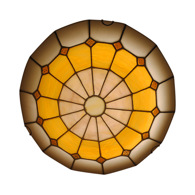 Vintage Stained Glass Flush Mount Ceiling Light, Wide Bowl-Shaped Design (12"/16"), Orange