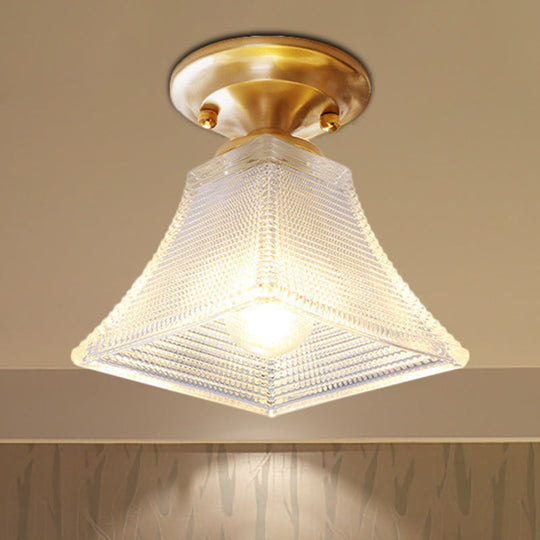 Colonial Brass Clear Ribbed Glass Flush Mount Light - 7.5/8 Width Cone/Bell Ceiling Fixture Single