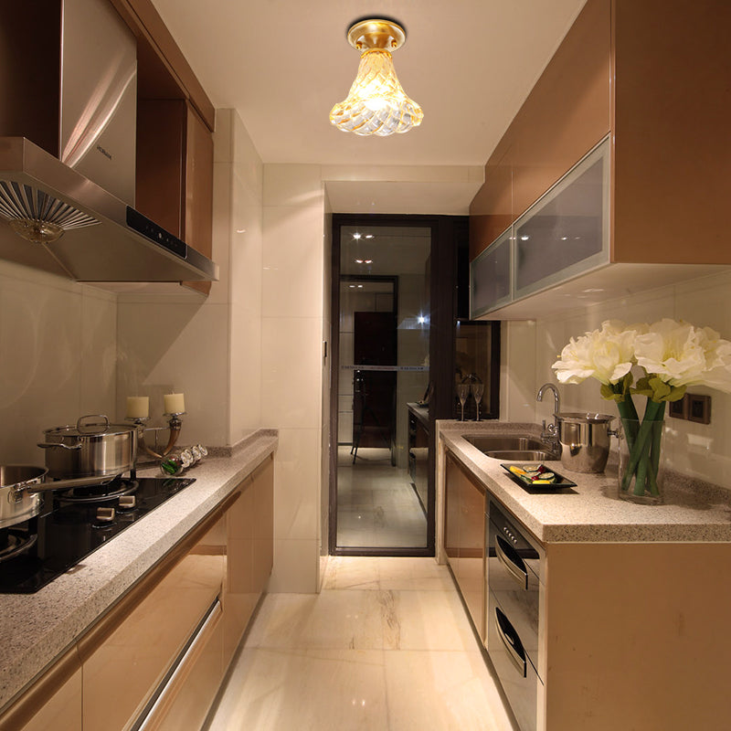 Bell/Bowl Corridor Flush Mount Light - 6.5"/7" - Clear Glass - 1 Bulb - Brass Finish