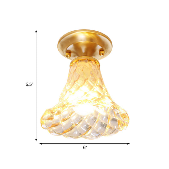 Bell/Bowl Corridor Flush Mount Light - 6.5"/7" - Clear Glass - 1 Bulb - Brass Finish
