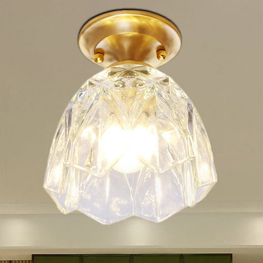 Bell/Bowl Corridor Flush Mount Light - 6.5"/7" - Clear Glass - 1 Bulb - Brass Finish
