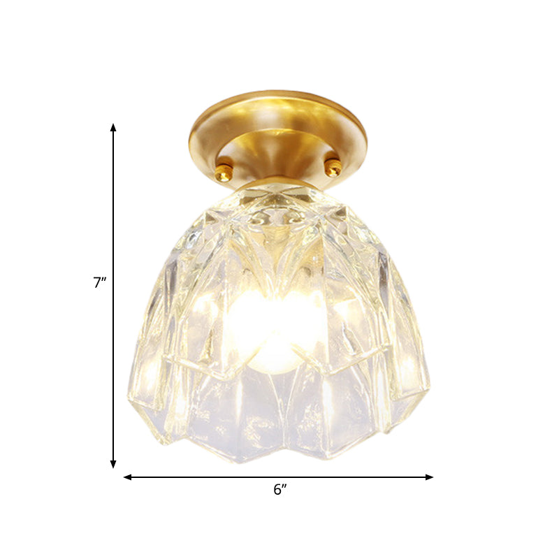 Bell/Bowl Corridor Flush Mount Light - 6.5"/7" - Clear Glass - 1 Bulb - Brass Finish