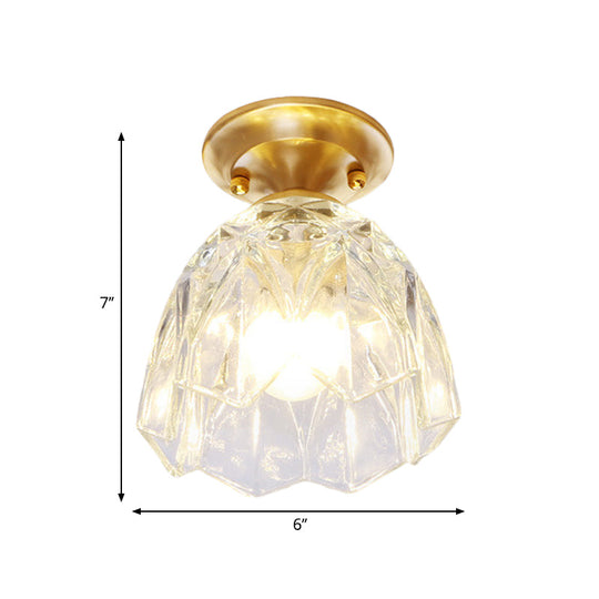 Bell/Bowl Corridor Flush Mount Light - 6.5"/7" - Clear Glass - 1 Bulb - Brass Finish