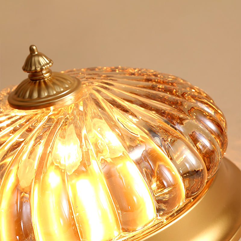 Brass Flush Mount Lamp with Prismatic Glass Dome for Corridor - 2 Heads, Colonial Style - 10"/12" W
