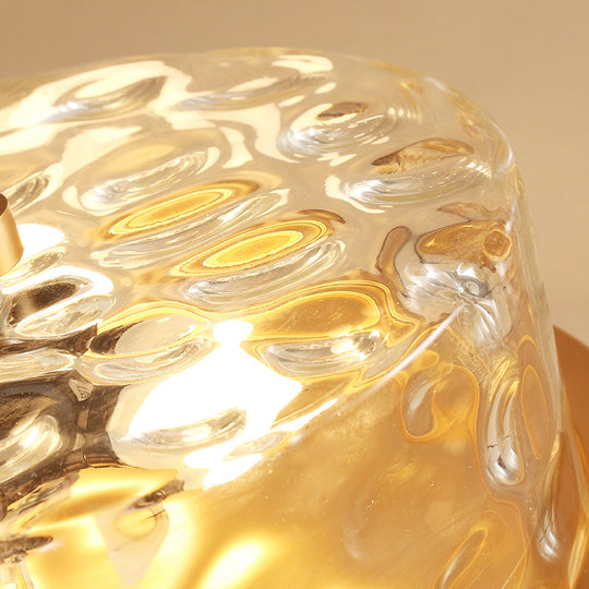 Colonial Drum Ceiling Light Fixture, Clear Dimple Glass, Brass Flush Mount for Living Room - 3 Bulbs