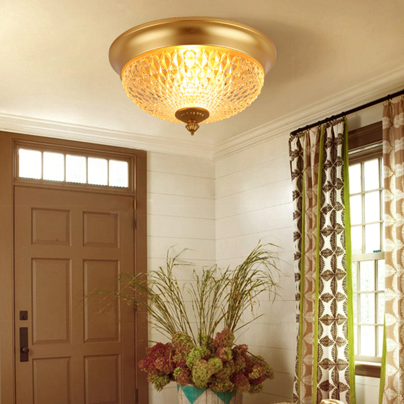 Colonial Lattice Glass Dome Flush Mount Light with 2 Bulbs - Brass Ceiling Lighting Fixture
