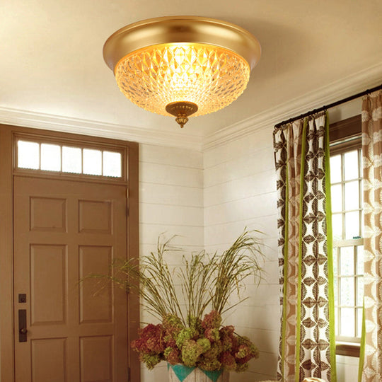 Colonial Lattice Glass Dome Flush Mount Light with 2 Bulbs - Brass Ceiling Lighting Fixture