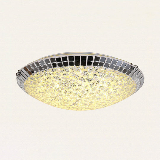 Vintage Stained Glass Flush Mount Ceiling Light - Crackled Bowl Shape - 12"/16" Wide - Clear Fixture