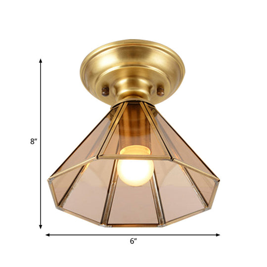Beveled Glass Flush Mount Ceiling Light with Colonial Brass Cone Design