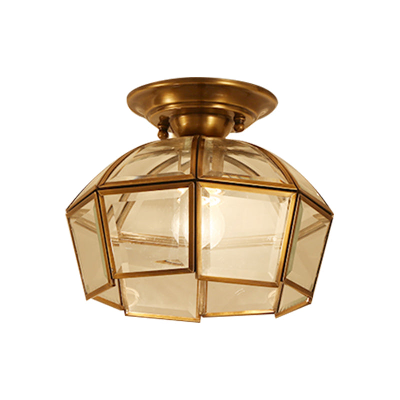 Beveled Colonial Ceiling Flush Mount Light Fixture - 1 Bulb, Clear Glass, Brass