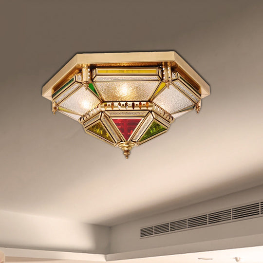 Colonialist 6-Head Seeded Glass Flush Mount Lamp with Brass Ceiling Fixture for Living Room