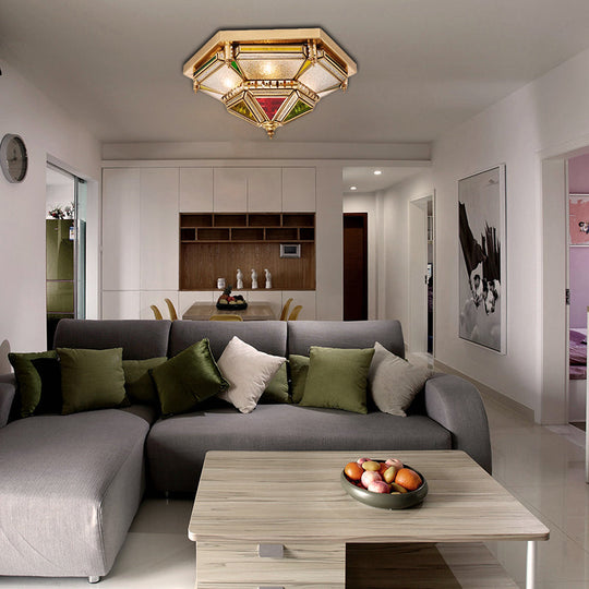 Colonialist 6-Head Seeded Glass Flush Mount Lamp with Brass Ceiling Fixture for Living Room