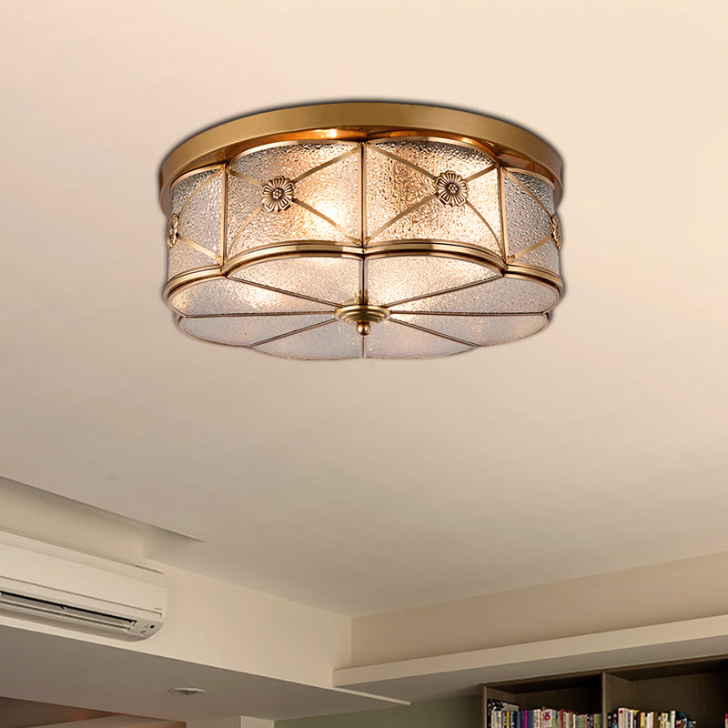 Scalloped Glass Bedroom Flush Mount Light - 14"/18" W Colonial Brass Lamp with Seedy Glass Shade - Close to Ceiling Fixture