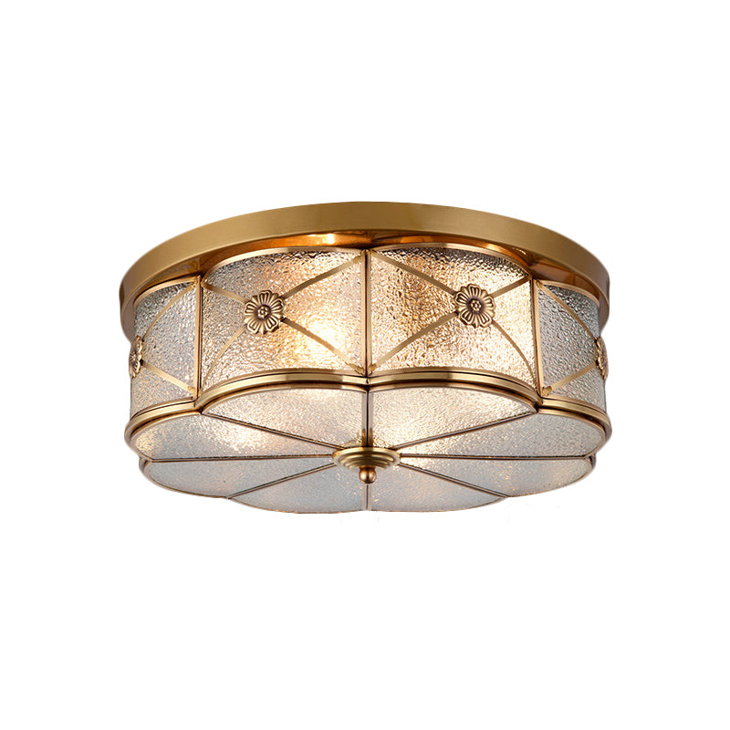 Scalloped Glass Bedroom Flush Mount Light - 14"/18" W Colonial Brass Lamp with Seedy Glass Shade - Close to Ceiling Fixture