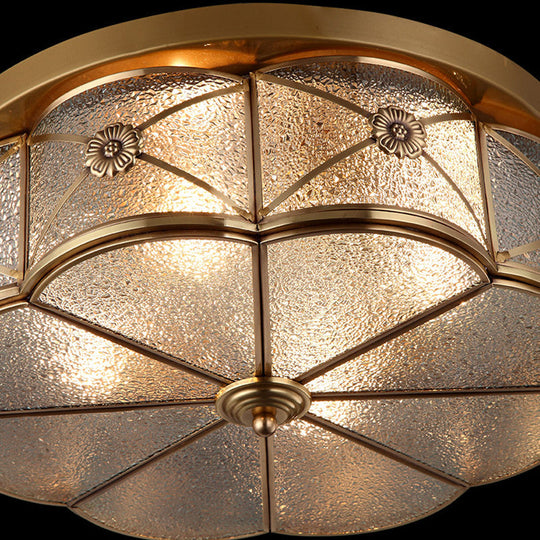 Scalloped Glass Bedroom Flush Mount Light - 14"/18" W Colonial Brass Lamp with Seedy Glass Shade - Close to Ceiling Fixture
