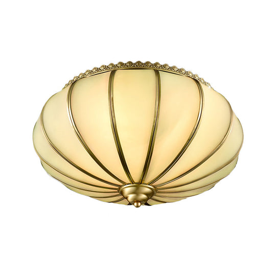 Retro White Glass Sphere Flush Mount Ceiling Light Fixture - 3 Brass Heads Ideal For Bedroom 14/18