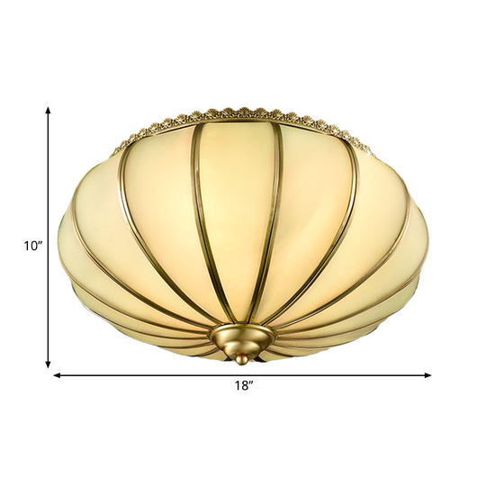 Retro White Glass Sphere Flush Mount Ceiling Light Fixture - 3 Brass Heads Ideal For Bedroom 14/18