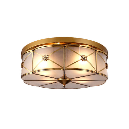 Opal Glass Flush Mount Light with Colonial Brass Finish - Bedroom Ceiling Lighting