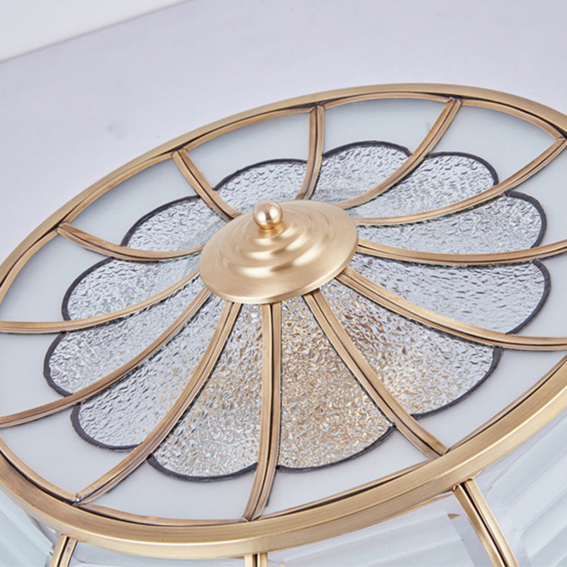 Colonial Cream Glass Drum Ceiling Lighting - 3/4 Heads Flush Mount Fixture - Brass Finish - 14"/16.5" Width