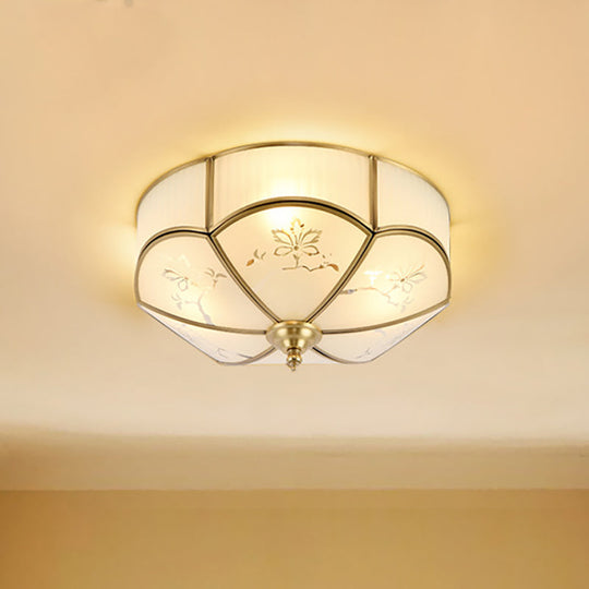 Brass Flush Mount Lamp with Colonial Sandblasted Glass - 3/4/6 Head Options