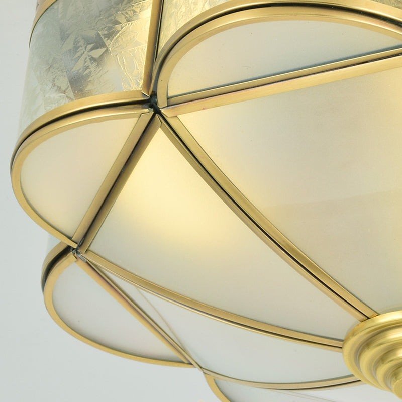 Frosted Glass and Brass Colonial Style Flush Mount Ceiling Lamp with Curved Design - Ideal for Bedrooms