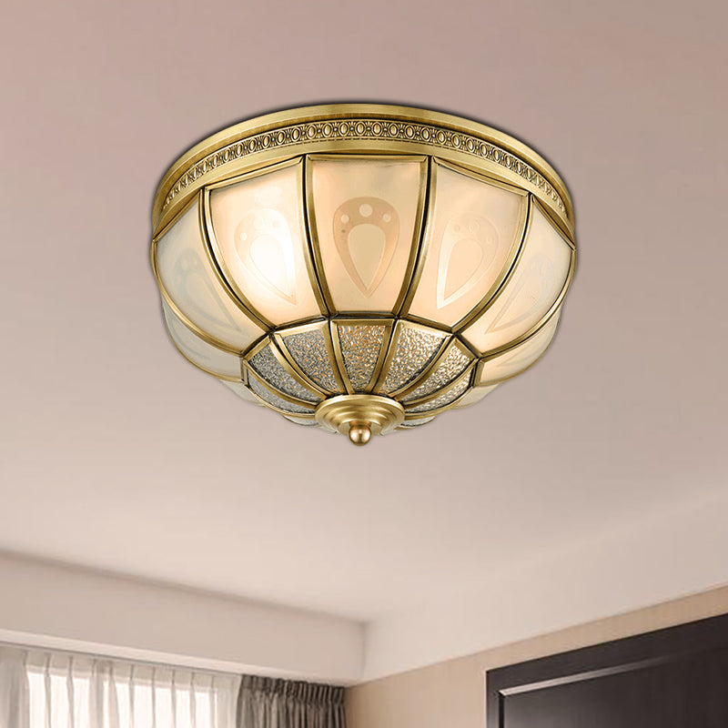 12"/16" Dome Flush Mount Light with Colonial Opal Frosted Glass, Brass Finish, 2/3 Bulbs - Bedroom Ceiling Lamp