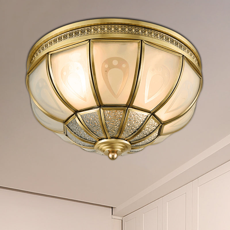 12"/16" Dome Flush Mount Light with Colonial Opal Frosted Glass, Brass Finish, 2/3 Bulbs - Bedroom Ceiling Lamp
