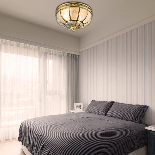 12"/16" Dome Flush Mount Light with Colonial Opal Frosted Glass, Brass Finish, 2/3 Bulbs - Bedroom Ceiling Lamp