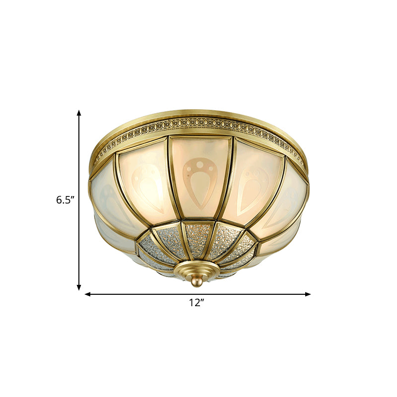 12"/16" Dome Flush Mount Light with Colonial Opal Frosted Glass, Brass Finish, 2/3 Bulbs - Bedroom Ceiling Lamp