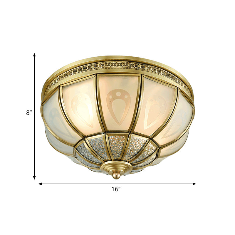 12"/16" Dome Flush Mount Light with Colonial Opal Frosted Glass, Brass Finish, 2/3 Bulbs - Bedroom Ceiling Lamp