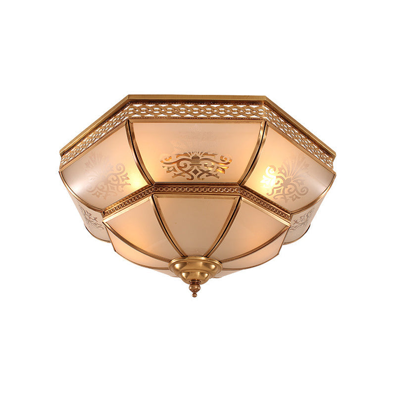 Colonial Brass Curved Glass Flush Light Fixture for Living Room, 16.5"/18" W