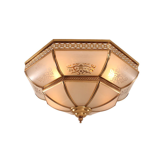 Colonial Brass Curved Glass Flush Light Fixture for Living Room, 16.5"/18" W
