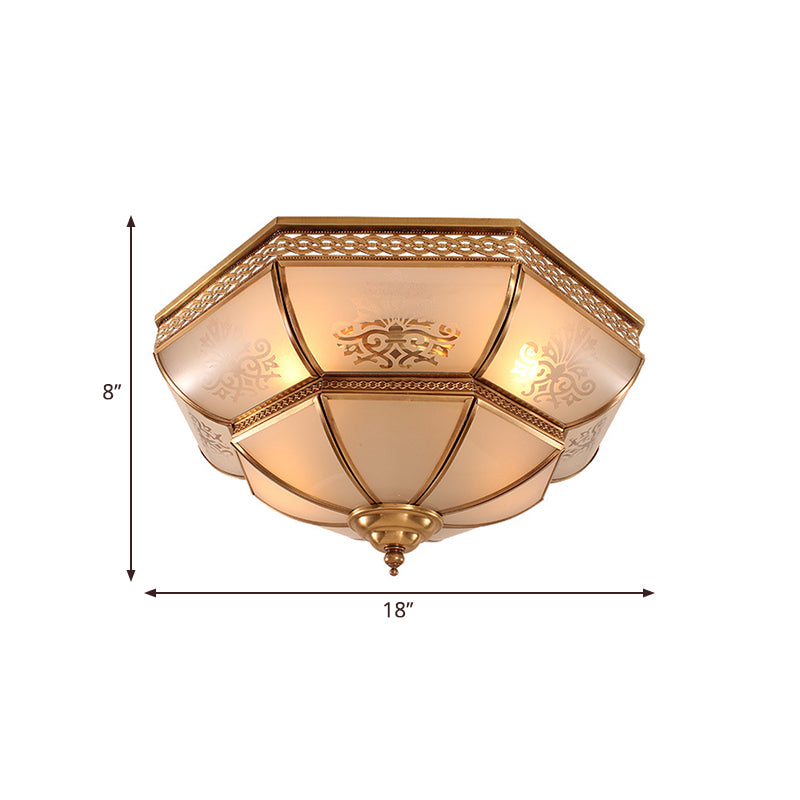 Colonial Brass Curved Glass Flush Light Fixture for Living Room, 16.5"/18" W