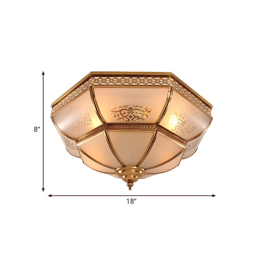 Colonial Brass Curved Glass Flush Light Fixture for Living Room, 16.5"/18" W