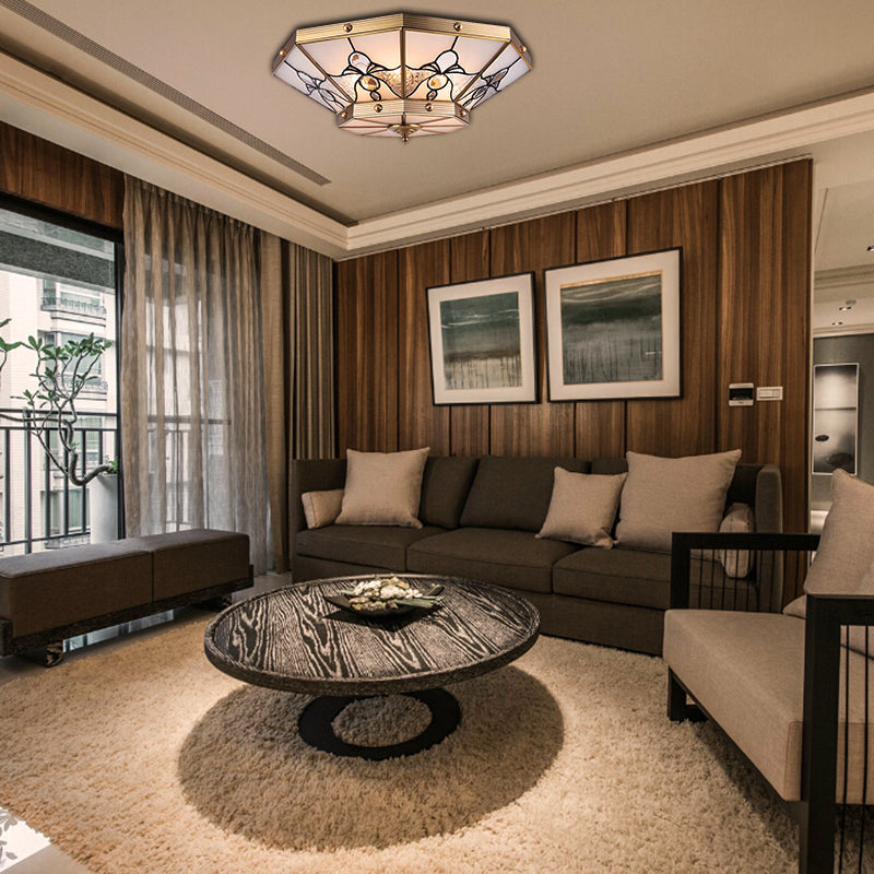 Brass Conical Flush Mount Lamp with Frosted Glass for Bedroom - 4 Heads, 16"/19.5" Size