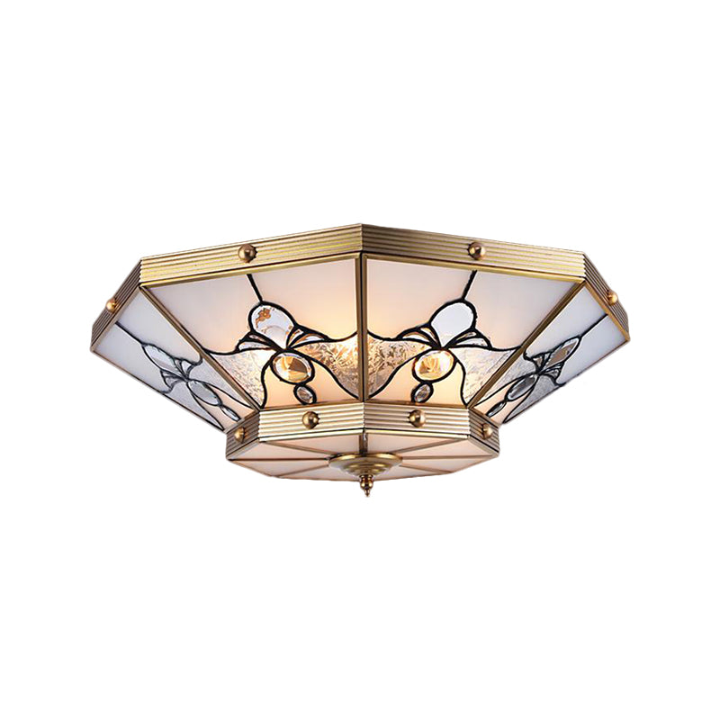 Brass Conical Flush Mount Lamp with Frosted Glass for Bedroom - 4 Heads, 16"/19.5" Size