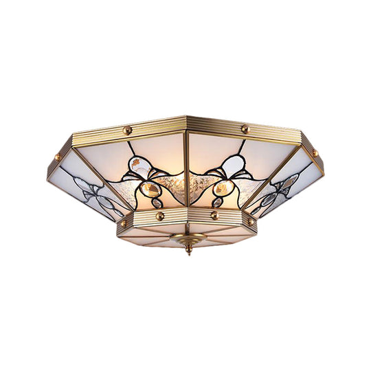 Brass Conical Flush Mount Lamp with Frosted Glass for Bedroom - 4 Heads, 16"/19.5" Size