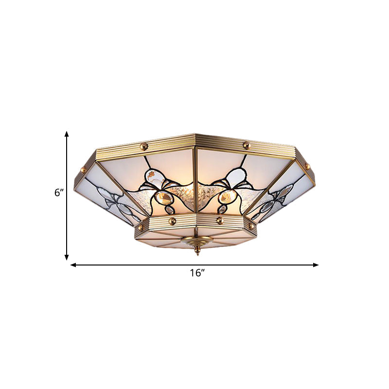 Brass Conical Flush Mount Lamp with Frosted Glass for Bedroom - 4 Heads, 16"/19.5" Size