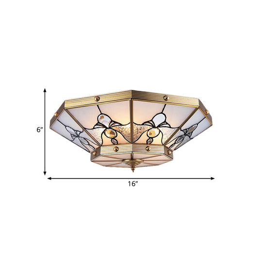 Brass Conical Flush Mount Lamp With Frosted Glass For Bedroom - 4 Heads 16/19.5 Size